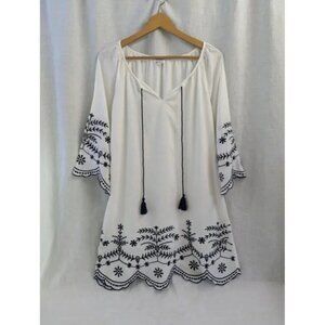 Chic Connection tunic mini dress, white & blue embroidered, women's small D18
